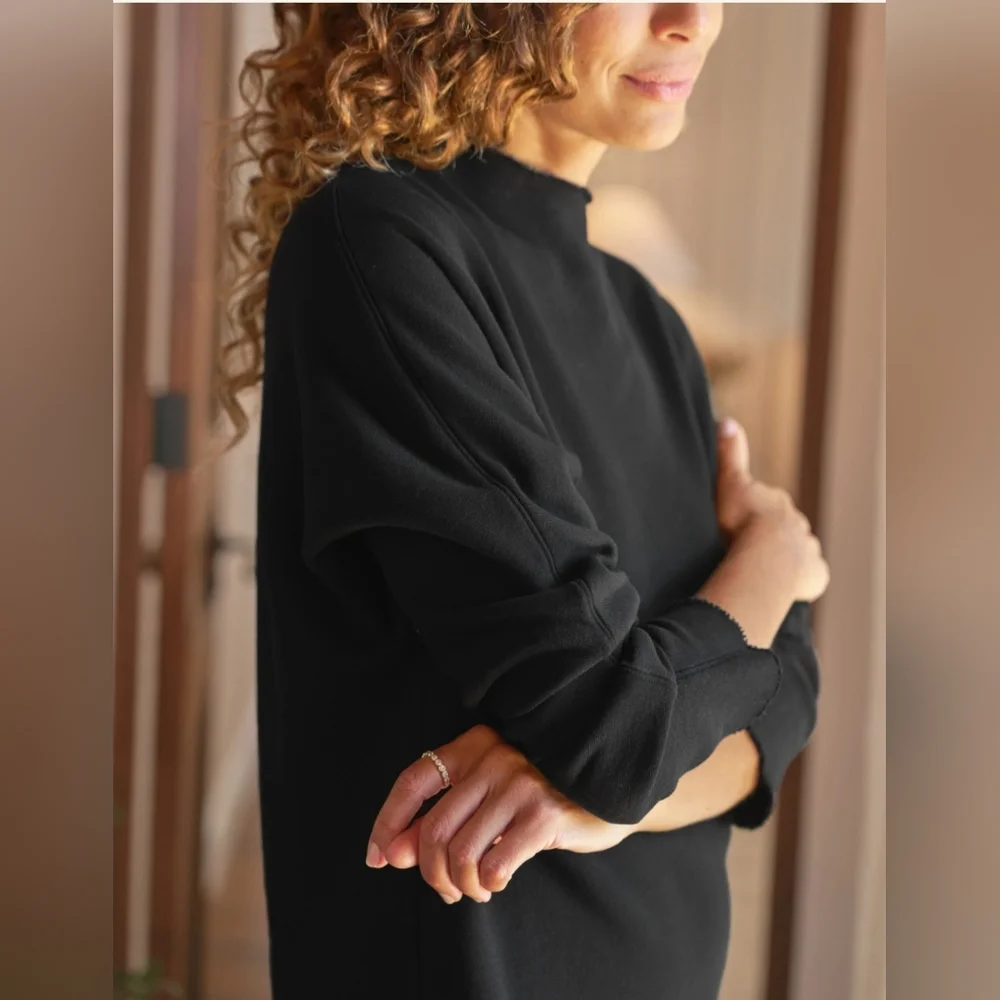 Frank & Eileen Izzie Sweatshirt Party Dress Funnel Neck Black Size Medium $278
